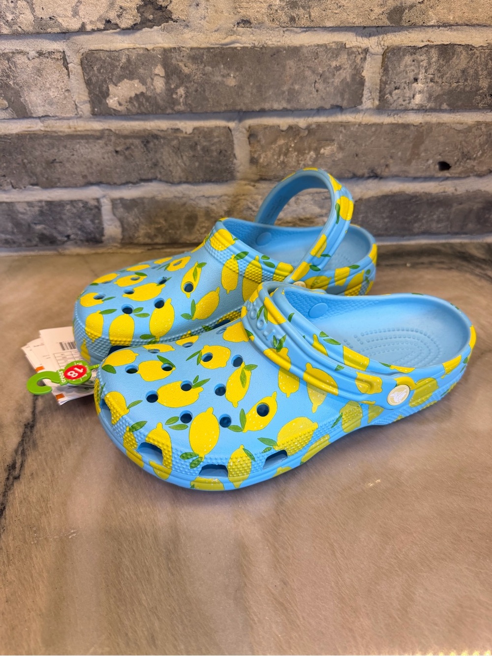 Crocs Blue Lemon Print Clog Sandals